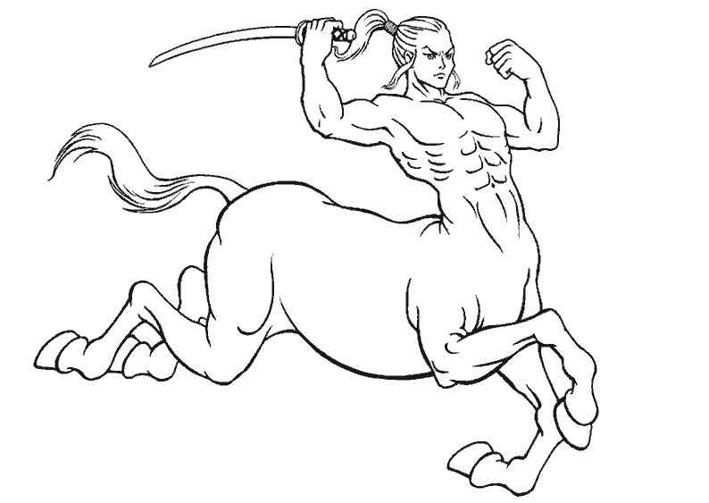 coloriage centaure avec sabre